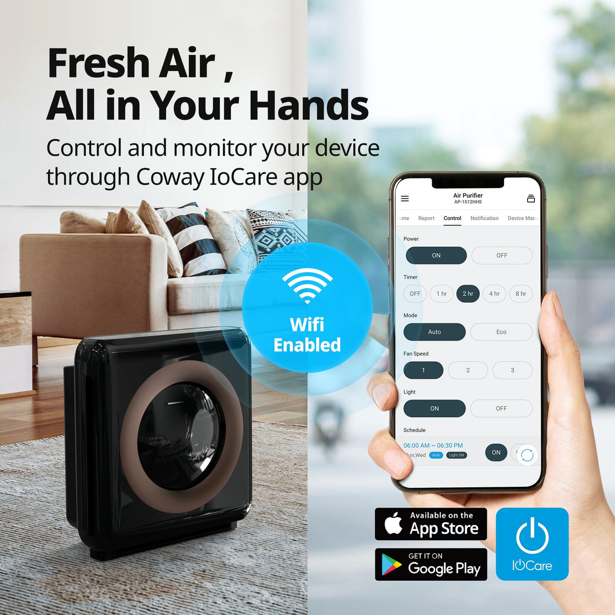 Coway Airmega AP-1512HHS App-Enabled Smart Technology, Compatible with Amazon Alexa True HEPA Air Purifier, Black/Bronze Coway