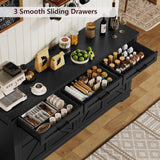 usikey Buffet Cabinet, 63” Large Sideboard Buffet Storage Cabinet with 3 Drawers, Farmhouse Coffee Bar with 4 Doors, for Kitchen, Living Room, Black usikey