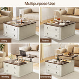 Memobarco 31.5" Lift Top Coffee Table with Storage,Square Coffee Tables with Lifting top for Living Room,Farmhouse Coffee Table with Storage Drawers and Large Hidden Compartment,Rustic White+Walnut Memobarco