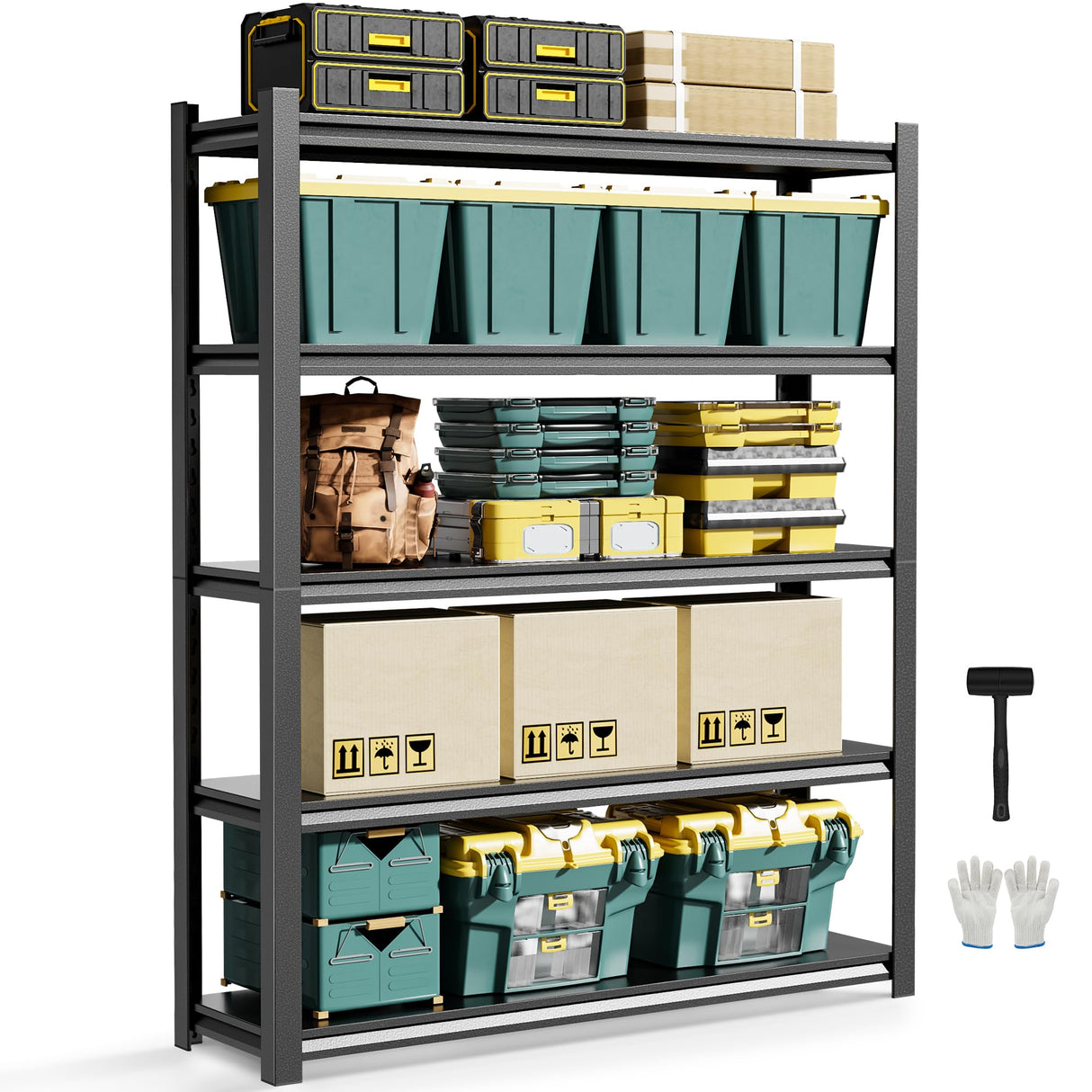 JHYKHG 48" W Storage Shelves,5-Tier Heavy Duty Garage Shelving,Adjustable Shelving Unit,Metal Shelf,Boltless Assembly Rack for Warehouse,Shed,3,000 lb Load,20 x 59 x 72 Inches,Black JHYKFG