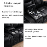 THSUPER Black Leather Power Recliner Sofa Loveseat Sets with Arm Storage and Power Headrest, Leather Living Room Reclining Sofa and Loveseat Set with Cup Holders and Bluetooth Speaker. THSUPER