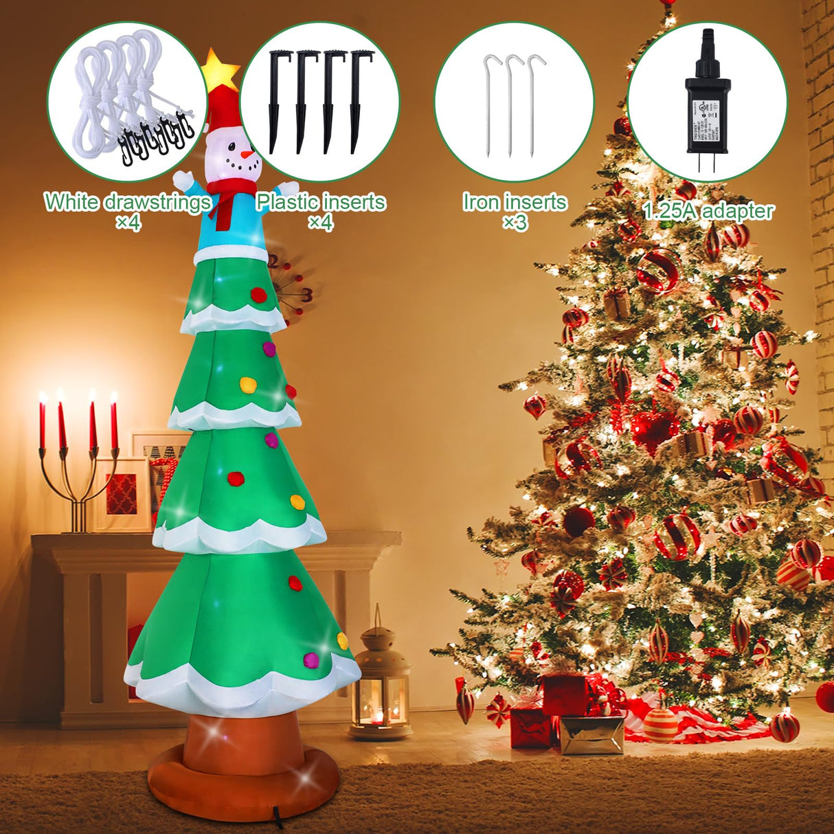 SHDEJTG 13ft Christmas Inflatable Outdoor Decoration Standing Christmas Tree Snowman Inflatable Patio Decoration with Built-in LED Lights for Christmas Holiday Party, Patio, Lawn Decoration SHDEJTG