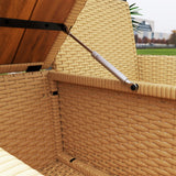 Outsunny Rattan Patio Loveseat with Built-in Flip-Top Coffee Table, Outdoor Wicker Sofa with Hidden Storage and Cushions for Balcony, Garden, Lawn, Backyard, Khaki Outsunny