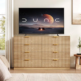 NDOHCUO Fluted 8 Drawer Dresser for Bedroom,47.2''W Modern Dresser for Closet with Metal Handle, Wooden Chest of Drawers for Bedroom, Living Room, Hallway, Natural NDOHCUO