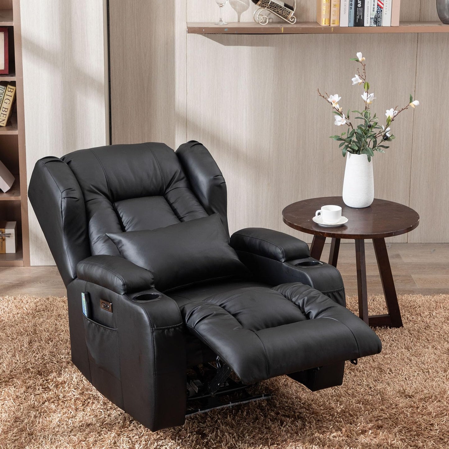 Oprisen Power Recliner Chair Overstuffed Home Theater Seating w/Heat Massage Electric Movie Gaming Sofa Reclining Sleeper Chair with LED Light/Lumbar Pillow/USB Port/Cup Holders