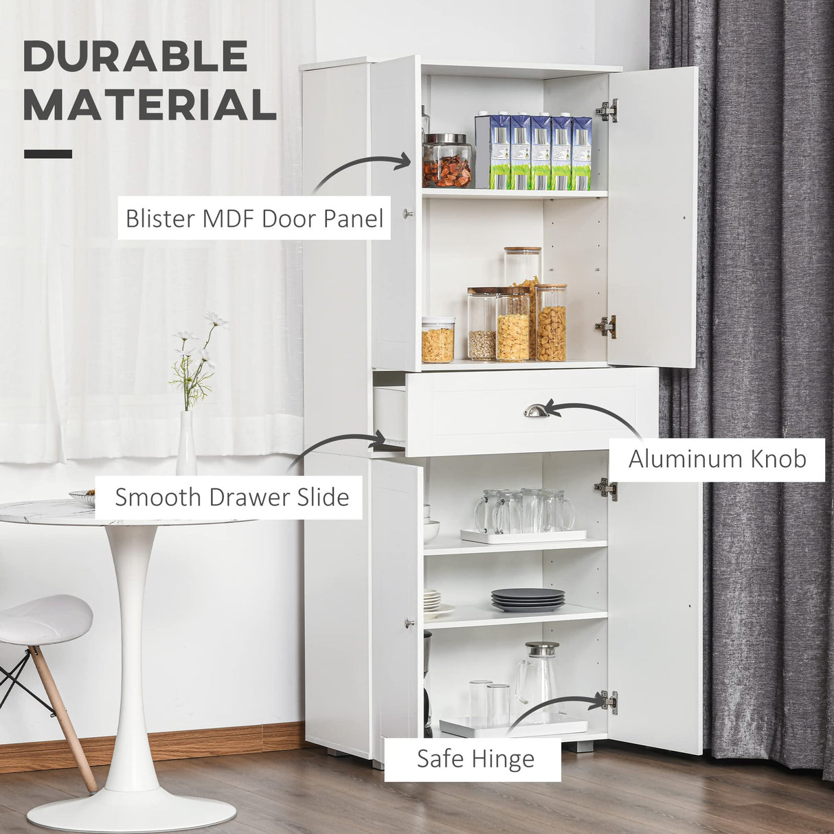 HOMCOM 72" Freestanding Kitchen Pantry Cabinet with 2 Large Double Door Cabinets and 1 Center Drawer, White HOMCOM