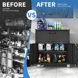 BIZOEIRON Metal Storage Cabinet with Wheels, Lockable Garage Cabinet with 2 Doors and 1 Drawer, Rolling Tool Storage, Assembly Required, Black BIZOEIRON