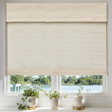 Moonice Cordless Custom Roman Shades for Window Blackout, Natural Woven Fabric Privacy Room Darkening Blinds, Thermal Insulated Window Blind Treatment for Bedroom Living Room, Beige moonice