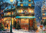 Springbok's Winter Wonderland Cafe 500 Piece Jigsaw Puzzle is a Picturesque Holiday Scene of a Cosy Cafe in The City Springbok