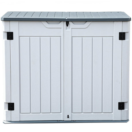 DWVO Outdoor Weather-Resistant Horizontal Storage Shed, 35 Cu Ft Capacity, Lockable and Waterproof, Suitable for Storing Garden Tools, Light Gray DWVO
