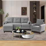 Portaforta Sectional Sofa Set, 77" Convertible Sofa and Accent Chair, Small 3 Seat L Shaped Couch with Storage Ottoman and Side Pockets, Modern Couch for Living Room, Office, Apartment, Light Grey Portaforta