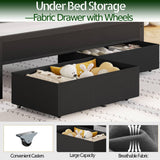 Furnulem Queen Bed Frame with Charging Station and LED Lights, Grey Upholstered Headboard with Shelves, Metal Platform Bed with 2 Under-Bed Storage (Fabric Drawer on Wheels), No Box Spring Needed Furnulem