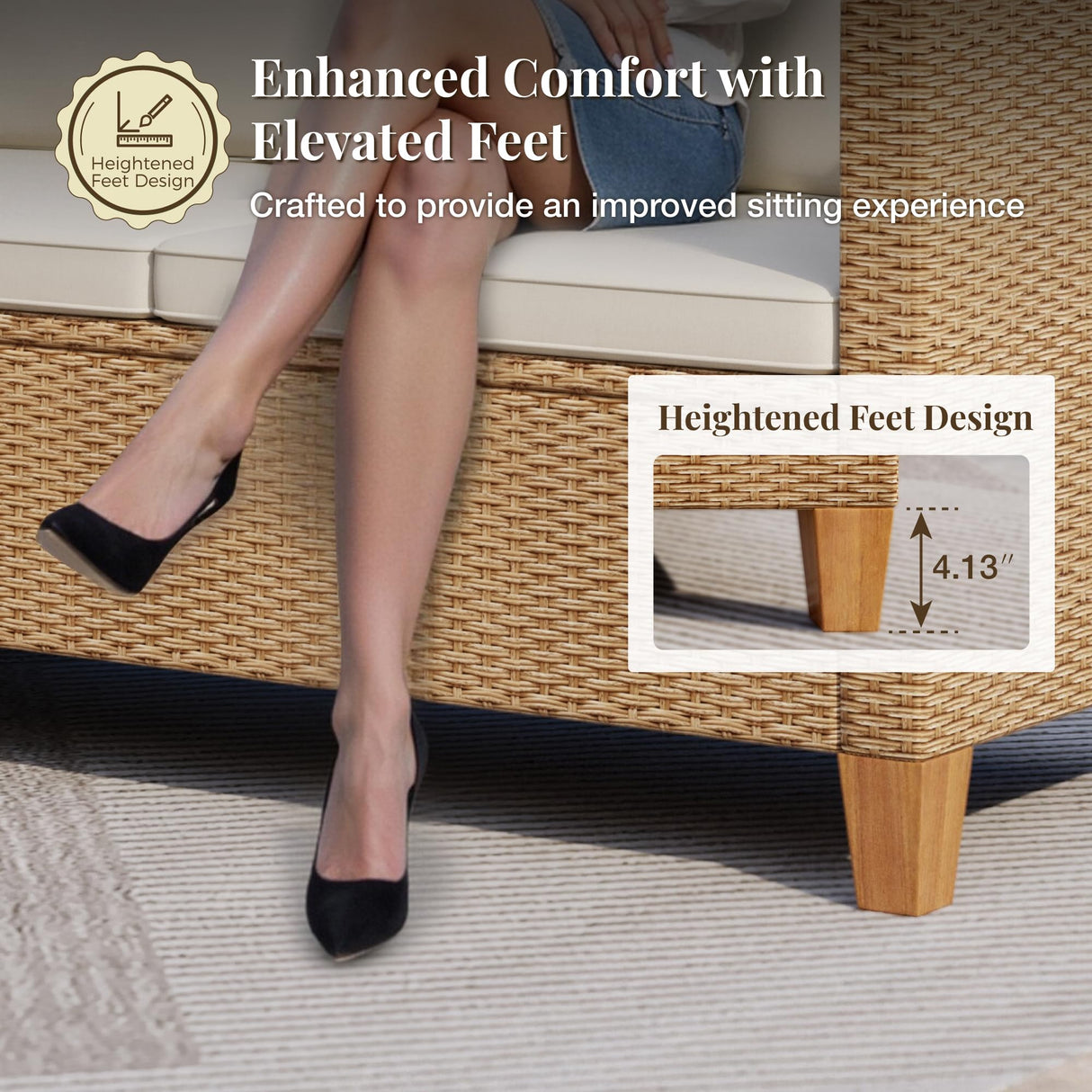 MIXPATIO Wicker Outdoor Patio Furniture Set 3 Pieces Patio Chaise Longue Conversation Set, Rattan L-Shaped Sofa Couch with Acacia Wood Coffee Table for Deck Porch and Garden MIXPATIO