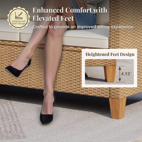 MIXPATIO Wicker Outdoor Patio Furniture Set 3 Pieces Patio Chaise Longue Conversation Set, Rattan L-Shaped Sofa Couch with Acacia Wood Coffee Table for Deck Porch and Garden MIXPATIO