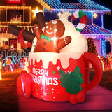 6.5 FT Christmas Inflatables Outdoor Decorations, Gingerbread Christmas Inflatable Hot Cocoa Mug with Built-in LEDs Blow Up Christmas Decoration for Garden Lawn Yard Patio Xmas Inflatable MGparty