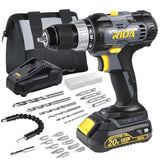 RIDA Cordless Drill Power Drill Cordless 20V 1/2'' Keyless Metal Chuck 355 In-lb(40N.m) Torque with 2.0AH Li-ion Battery & Fast Charger, Variable Speed, 25+1 Position and 22pcs Bits RIDA