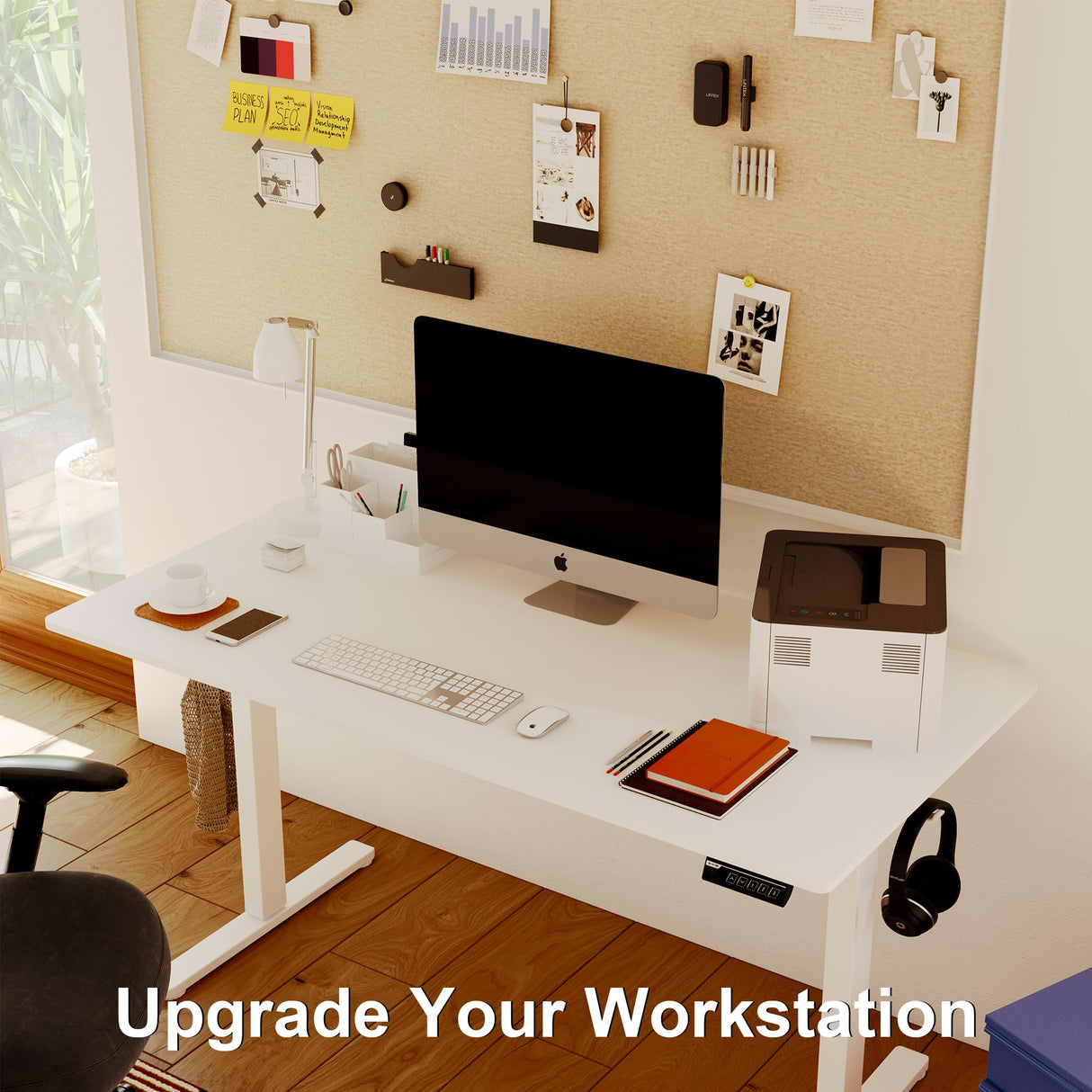 Monomi Electric Standing Desk, 63 x 28 inches Height Adjustable Desk, Ergonomic Home Office Sit Stand Up Desk with Memory Preset Controller (White Top/White Frame) Monomi