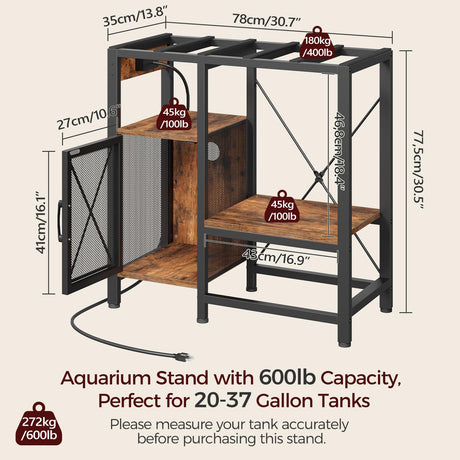 MAHANCRIS 20-37 Gallon Fish Tank Stand, Aquarium Stand with Power Outlet and Storage Cabinet, Heavy Duty Tank Stand Suitable for Turtle Tank, Reptile Terrarium, for Home Office, Rustic Brown FTHR40E01 MAHANCRIS