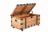 NewCosmos Vintage Reclaimed Fir Wood Storage Trunk – Rustic Charm with Black Metal Accents – No Assembly Required, Optional Wheels Included NewCosmos