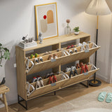 Jluomei Shoe Cabinet Storage for Entryway Slim Modern Shoe Rack Cabinet with 4 Flip Drawers Tipping Wooden Narrow Shoe Cabinet Freestanding Fluted Shoe Organizer for Living Room, Wood Jluomei