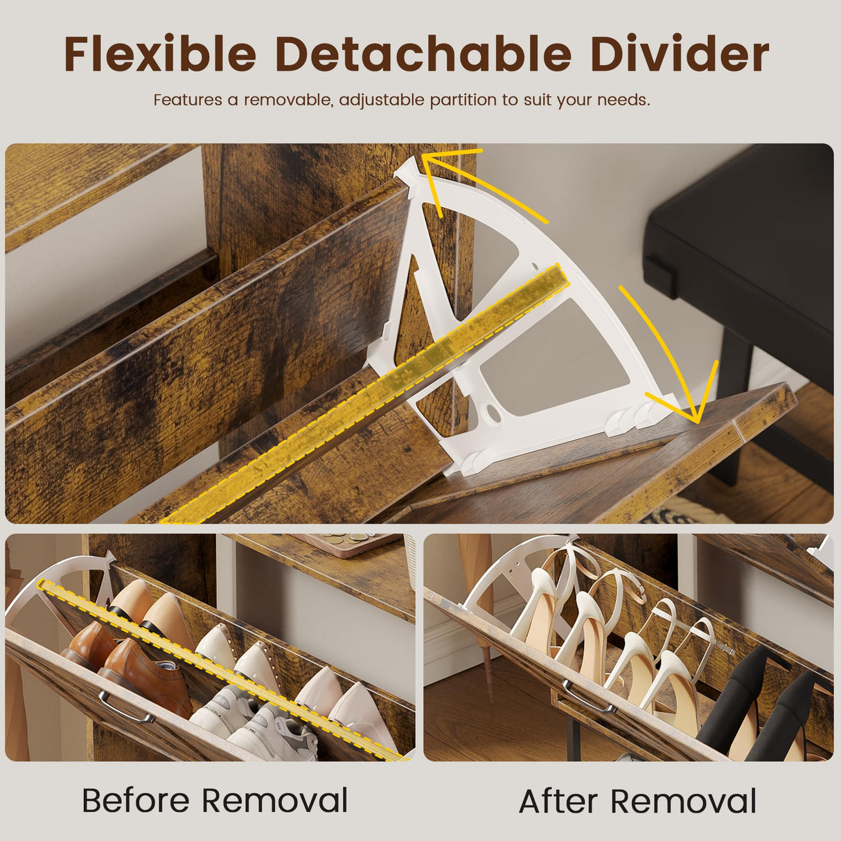 Dowinx Shoe Cabinet Storage with 2 Flip Drawers, Freestanding Shoe Organier Cabinet with Metal Legs, Farmhouse Narrow Shoe Stroage Cabinet Hidden for Entryway Hallway, Rustic Brown Dowinx