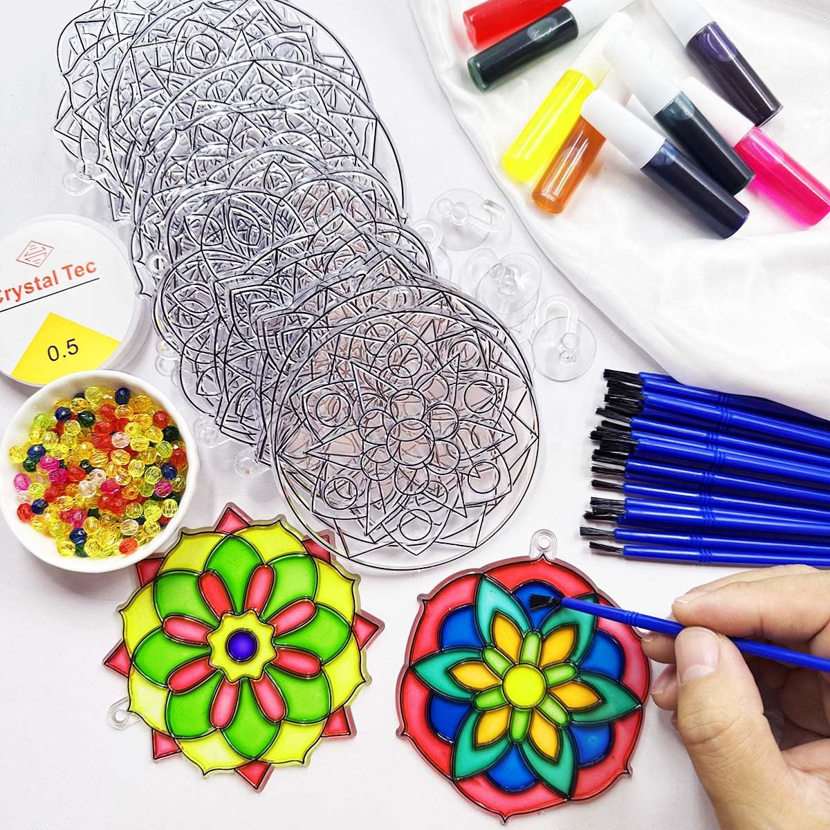 30 Sets Suncatcher Kit Mandala Suncatchers Window Art Paint Sun Catcher DIY Craft Kits Flower Suncatcher Kit for Summer Decoration Classroom Home Activity Art Project Birthday Party Favors AUEKIV