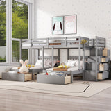 Harper & Bright Designs Grey Triple Bunk Beds with Drawers and Storage Staircase - Full Over Twin & Twin Design Harper & Bright Designs