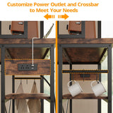 IRONCK Kitchen Island with Stools, Dining Table Set with Storage and Power Outlet, Industrial Coffee Bar Table for Kitchen Dining Living Room, 10 Hooks (Vintage Brown) IRONCK