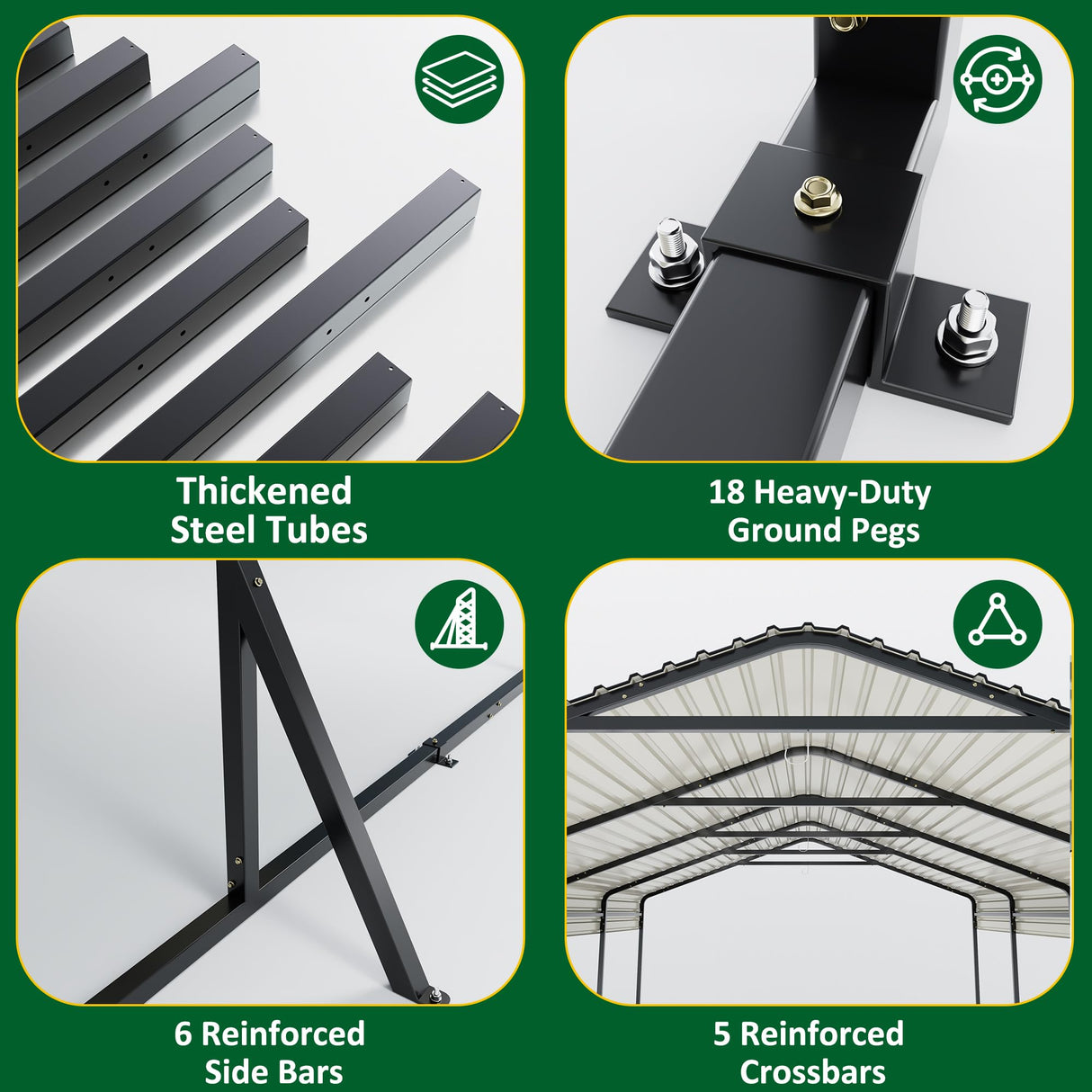 VIWAT Carport 10x15 FT, Metal Carport with Enhanced Base, Outdoor Heavy Duty Garage Galvanized Car Shelter for Pickup, Car, Boat and Tractors VIWAT