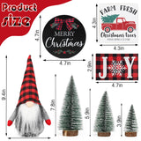 Christmas Tiered Tray Décor Set of 7, Merry Christmas Farm Fresh Truck, Joy Wood Sign Buffalo Plaid Gnome Plush and Trees, Farmhouse Table Home Party Shelf Fireplace Mantel Decor NEWLIGHTURE