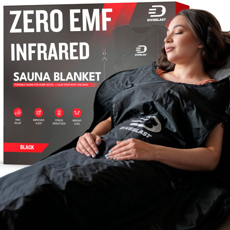 DIVEBLAST Near Zero EMF Far Infrared Sauna Blanket for Home — 71x35.5 in Portable Infrared Sauna Bag for Wellness — Detoxify, Cleanse and Burn Up to 600 Calories per Session — Black DIVEBLAST