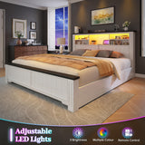 EnHomee Queen Bed Frame with Headboard, Bed Frame Queen Size with 4 Drawers Charging Port & LED, Farmhouse Queen Bed Built in Charging Station,No Box Spring Needed,NO Noise,White with Grain Marks EnHomee