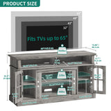 YITAHOME LED Farmhouse TV Stand for 65 Inch w/Outlets, Modern Entertainment Center with Glass Doors and Adjustable Storage Shelves, Media Console TV Cabinet for for Living Room, Grey YITAHOME