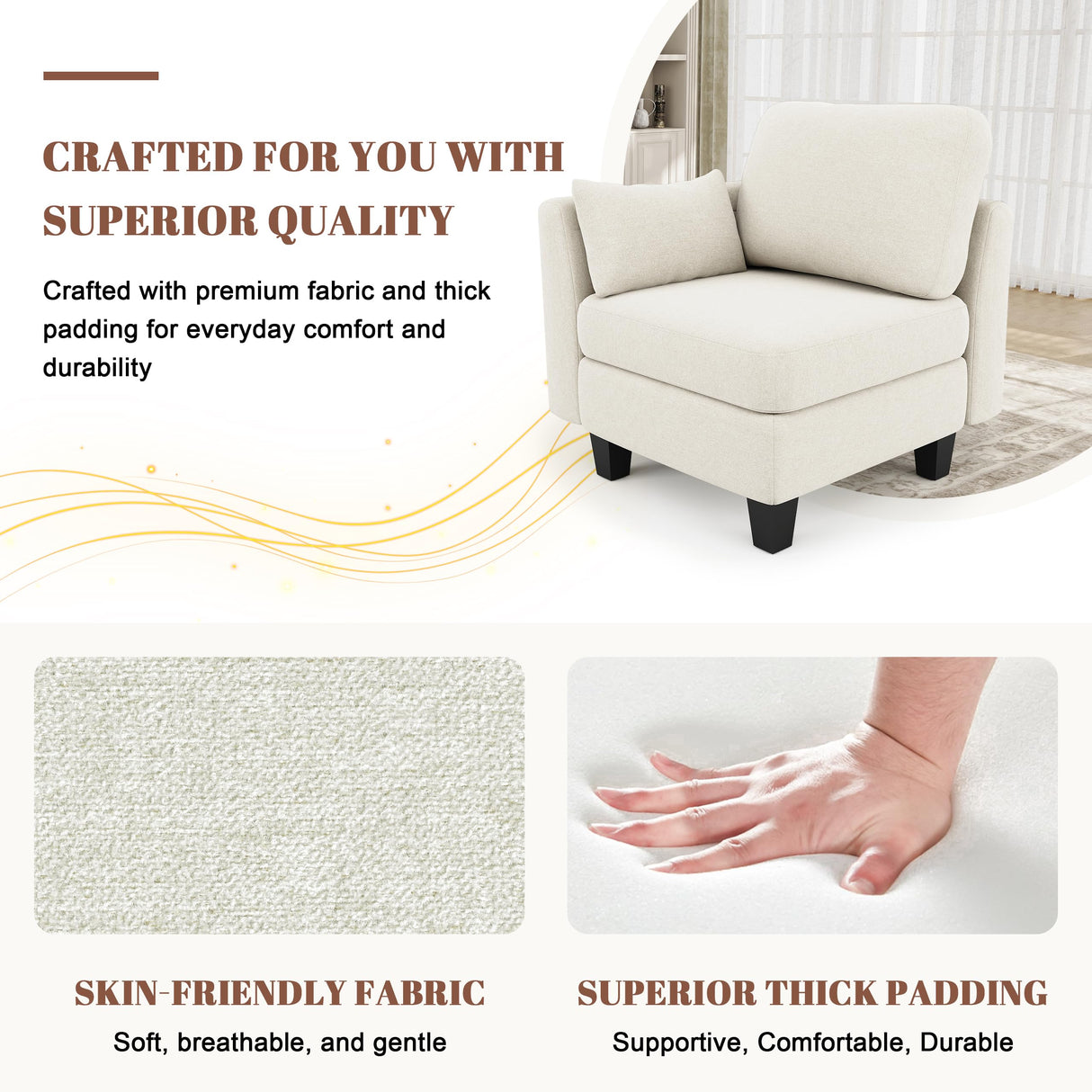 Dowiean Sectional Sleeper Sofa, 6 Seaters Modular Sleeper Sofa Couch, Comfy Sectionals Couches Bed, Convertible Sofas with Ottomans, Modular Sectional Couches for Living Room, Beige Dowiean