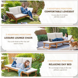 Devoko Outdoor Couch Acacia Wood Patio Couch with Adjustable Armrests, Outdoor Convertible Sofa with Removable Cushions & Pillows for Patio, Porch, Poolside(White) Devoko