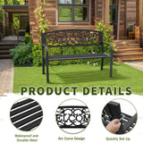 Kieperi 50" Heavy-Duty Garden Bench,600LBS Wrought Iron Welcome Patio Bench with PVC Back and, Outdoor Bench with Armrests for Porch Kieperi