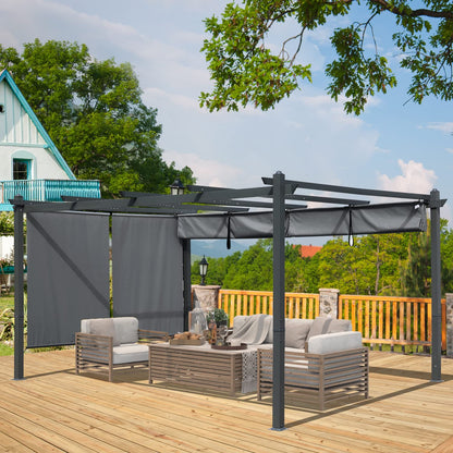 BPS 16 x 12 FT Outdoor Pergola with Retractable Shade Canopy, Dark Gray Matte Aluminum Frame, 2 Pieces Roller Shade Curtain, Grape Trellis Pergola for Patio Backyard and Deck - Dark Gray