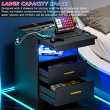 MDGC Nightstand with Lockable Gun Drawer,3 Color Dimmable LED End Table with Charging Station,Bedside Table with Auto Sensor Light,Smart Night Stand with USB-C Ports and 3 Drawers,Bedroom MDGC