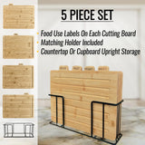 Modernlyst Bamboo Cutting Boards for Kitchen with Holder 13" x 11" x 2.5" | Labeled Wood Cutting Board Sets | Large Wooden Cutting Board Set of 4 with Black Organized Stand | Non Toxic Chopping Board Modernlyst