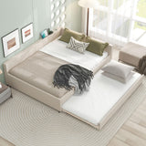 KT Rolster Queen Size Daybed with Storage and USB, Modern Cloud Bed Frame with Twin Size Trundle, Linen Upholstered Platform Bed, Queen Corner Daybed for Bedroom, No Box Spring Required, Beige KT Rolster