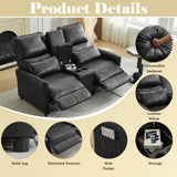 DRMBOOK 63'' RV Loveseat Recliner Sofa, Faux Leather Double Camper Couch 2 Seater Recliner with Console, Home Movie Theater Seating Chair, 2 Person Push Back Recliners for Living Room, Black DRMBOOK