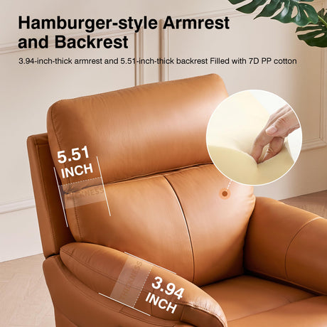 AIRSKY Genuine Leather Recliner Chair, Top Grain Leather, Italian Water-Washing Process, Wall Hugger Recliner Chair, for Living Room, Theater Seating, Bedroom. R1, Orangish Yellow AIRSKY
