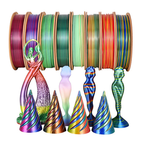 IKSYTEM Insane Deal 2Kg 3D Printer Filament Bundle, 4Pcs Tri Color Pla, 4Pcs Rainbow Pla Filament, Quickly Change Colors, Multicolor Pla Filament 1.75mm ±0.02mm, 0.55lbs * 8 IKSYTEM