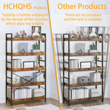 HCHQHS 5 Tier Bookshelf, Adjustable Industrial Bookcase, Vertical Tall Book Shelf, Wood and Black Metal Open Bookshelves for Home Office, Living Room, Bedroom HCHQHS