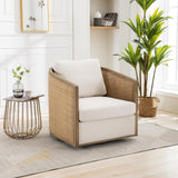 Brown Swivel Barrel Chair & Rattan Accent Chair, Club Chair, Small Chair, Corner Chairs & Reading Chair for Bedroom, Side Chairs for Living Room, Reading Nook Chair for Adults (Beige Boucle) Anwick