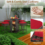 RELAX4LIFE 5-Piece Weatherproof Red Wicker Bar Set with Storage & Cushions for Outdoor Dining RELAX4LIFE