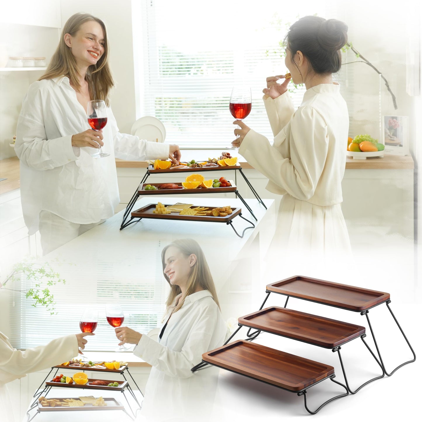 Tidita 3 Tier Serving Tray Acacia Wood - Cupcake Stand & Tower Serving Trays - 3 Tiered Wooden Large Serving Platter for Dessert - Food Display Stands & Charcuterie Board for Party, Picnic, B - WoodArtSupply