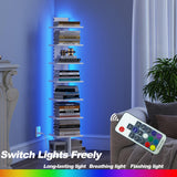 TUTOTAK Narrow Bookshelf, 8-Tier Bookcase with LED Lights, Spine Book Shelf for Small Space, Corner Standing Shelf for Living Room, Office, Study, Entryway, White BS06BW008L TUTOTAK