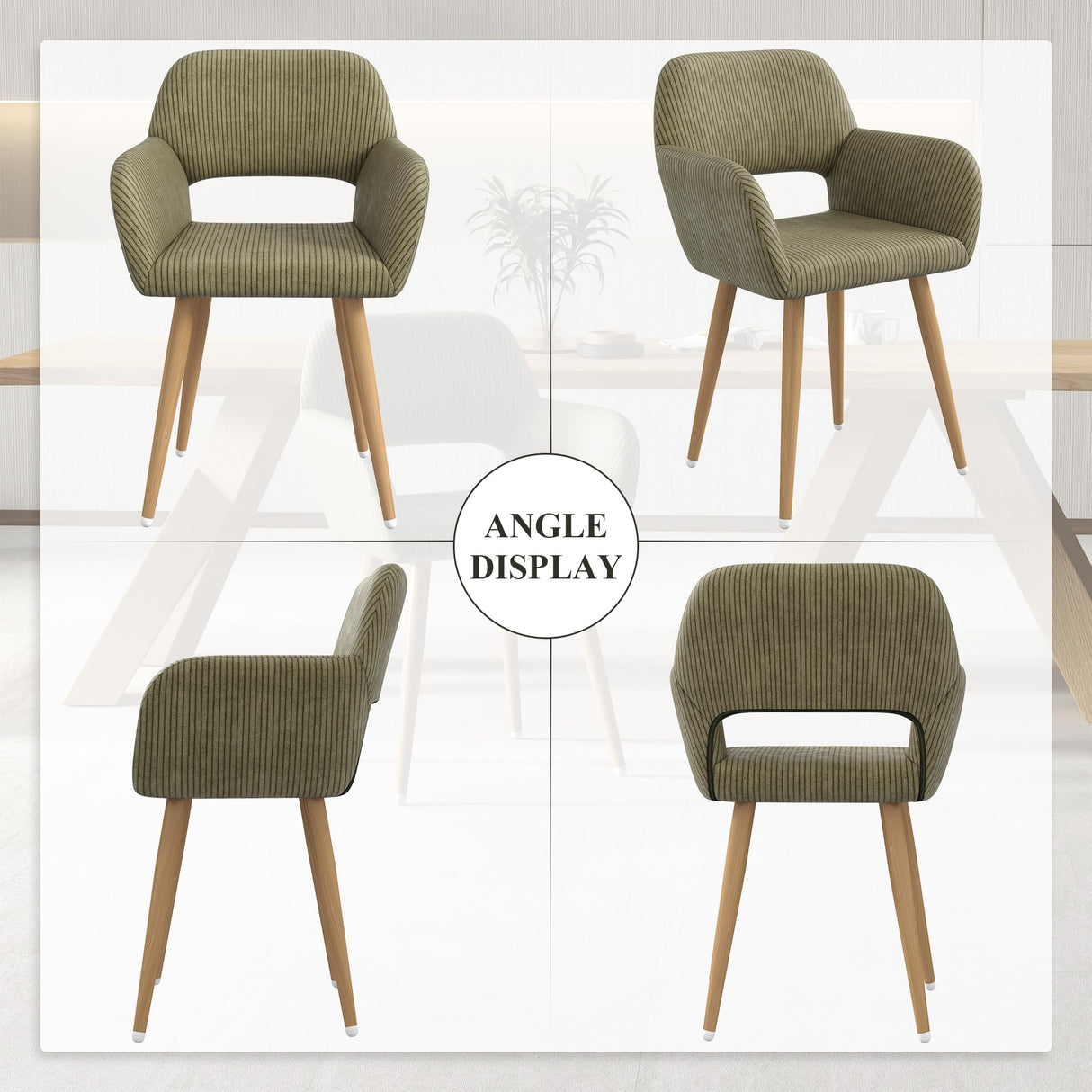 GOOLON Home Office Desk Chair Set of 1, Corduroy Fabric Vanity Chair for Makeup with Hollow Backrest, Comfy Armchair Wood Frame with Strudy Metal Legs, Dark Green GOOLON