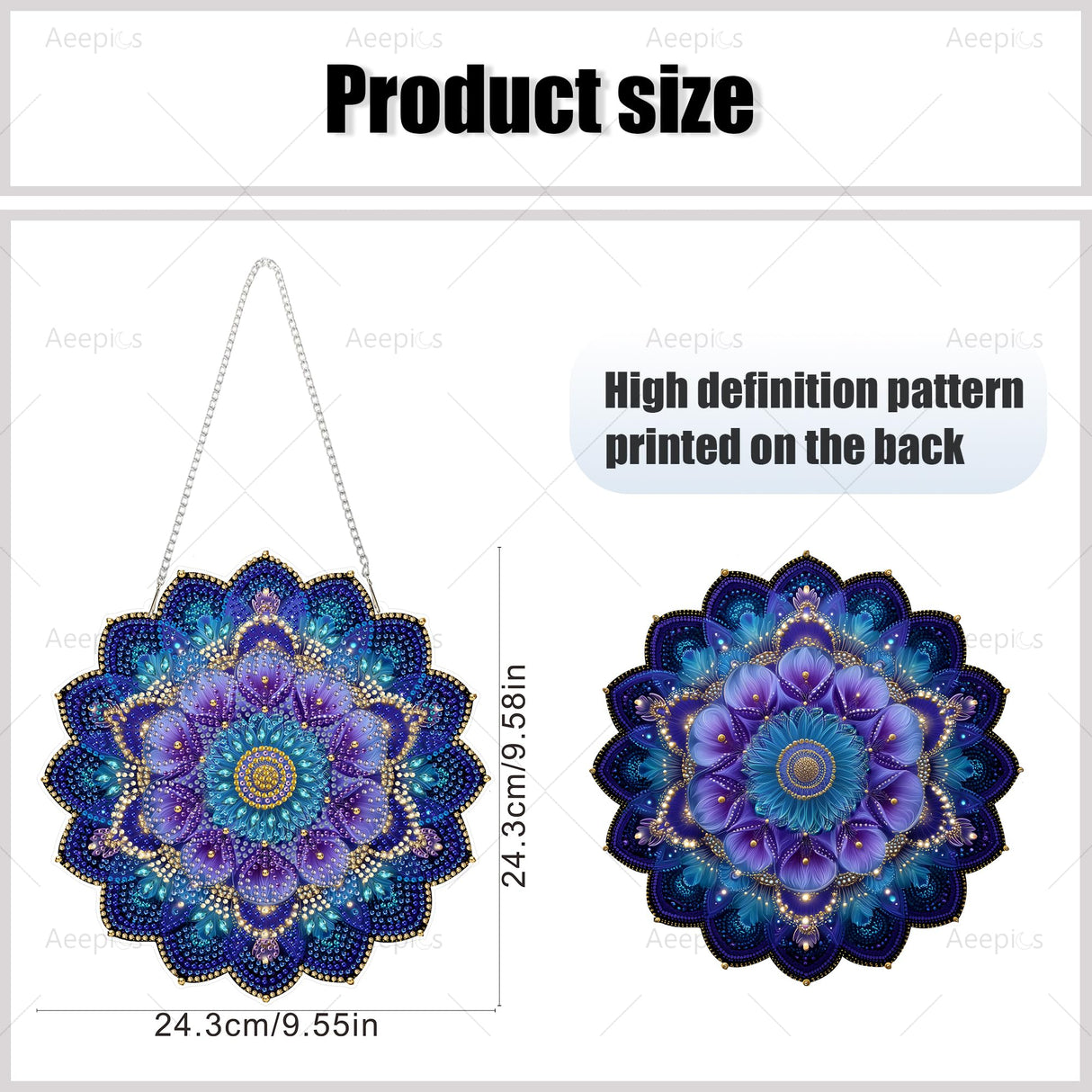 Aeepics Hanging Diamond Art Kit for Adult Mandala, DIY Diamonds Painting Pendant Ornament Kit, Acrylic Diamond Art Painting Board Kit Aeepics